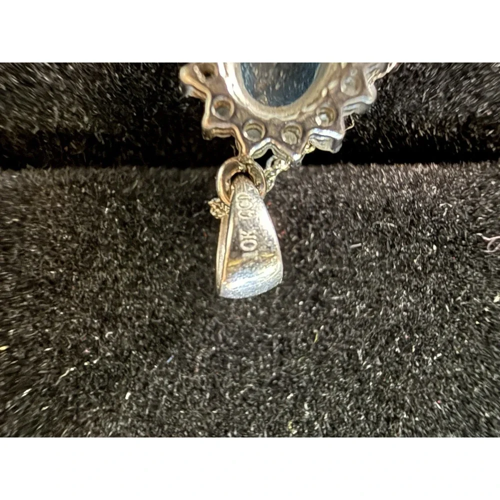 Blue Topaz  Diamond Pendant Necklace 10K white gold QDC